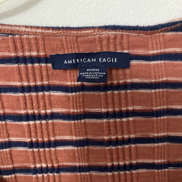 American Eagle Outfitters Rust and Navy Striped Button-Down Shirt - Picture 2 of 2